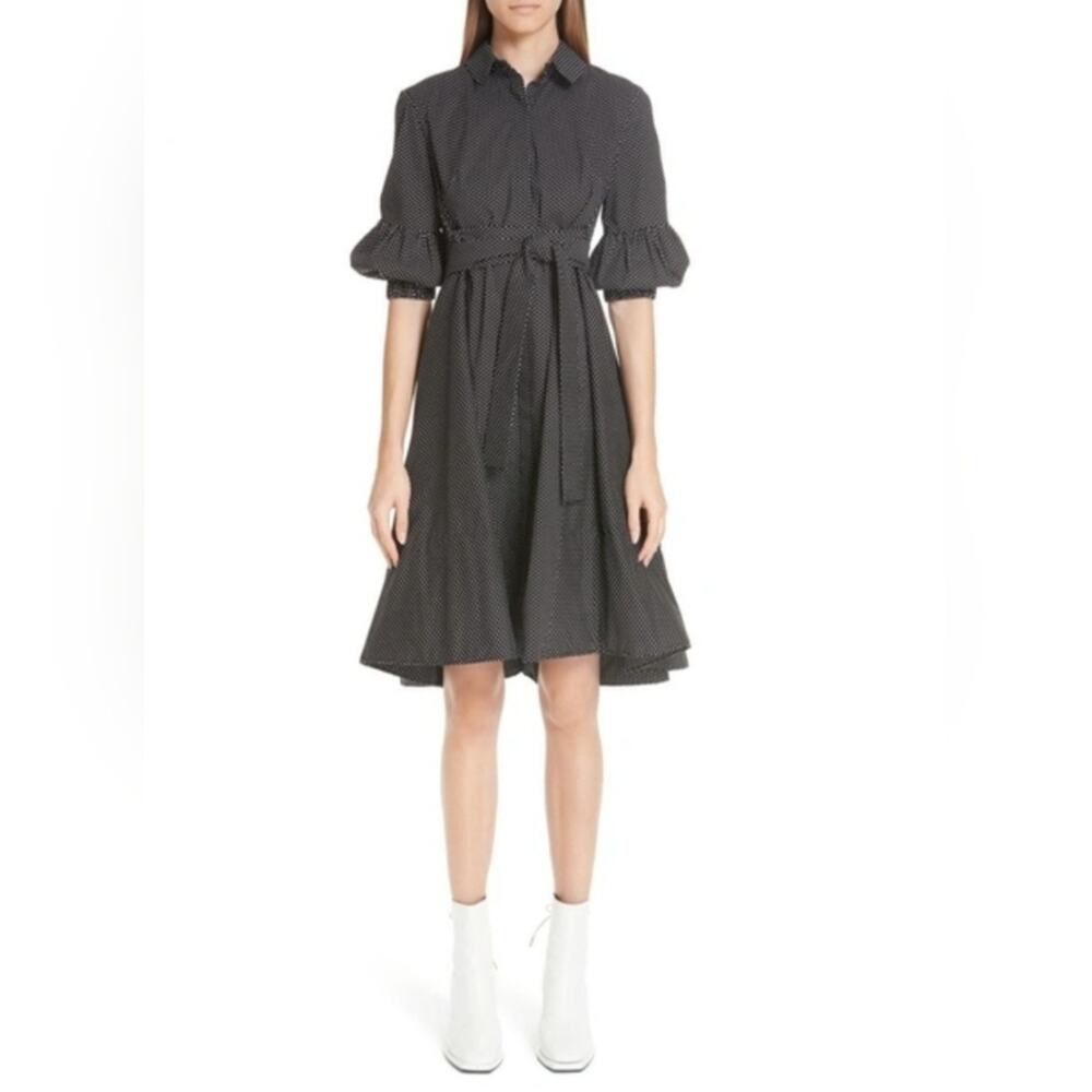 PASKAL Dot Print Belted Shirtdress, Black & White | S